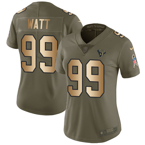 Nike Texans #99 J.J. Watt Olive/Gold Women's Stitched NFL Limited Salute to Service Jersey